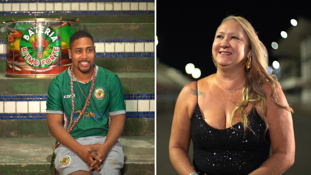 Tereu Mathias, mestre de bateria da Piedade e Andressa Leal - filha do construtor do Sambão do Povo e ex-porta-bandeira da Unidos de Jucutuquara
