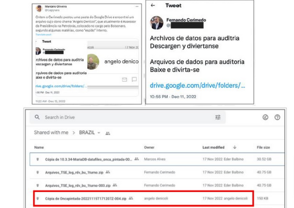 Arquivos publicados em uma pasta de serviço de nuvem nos quais aparece documento de autoria de Denicoli.
