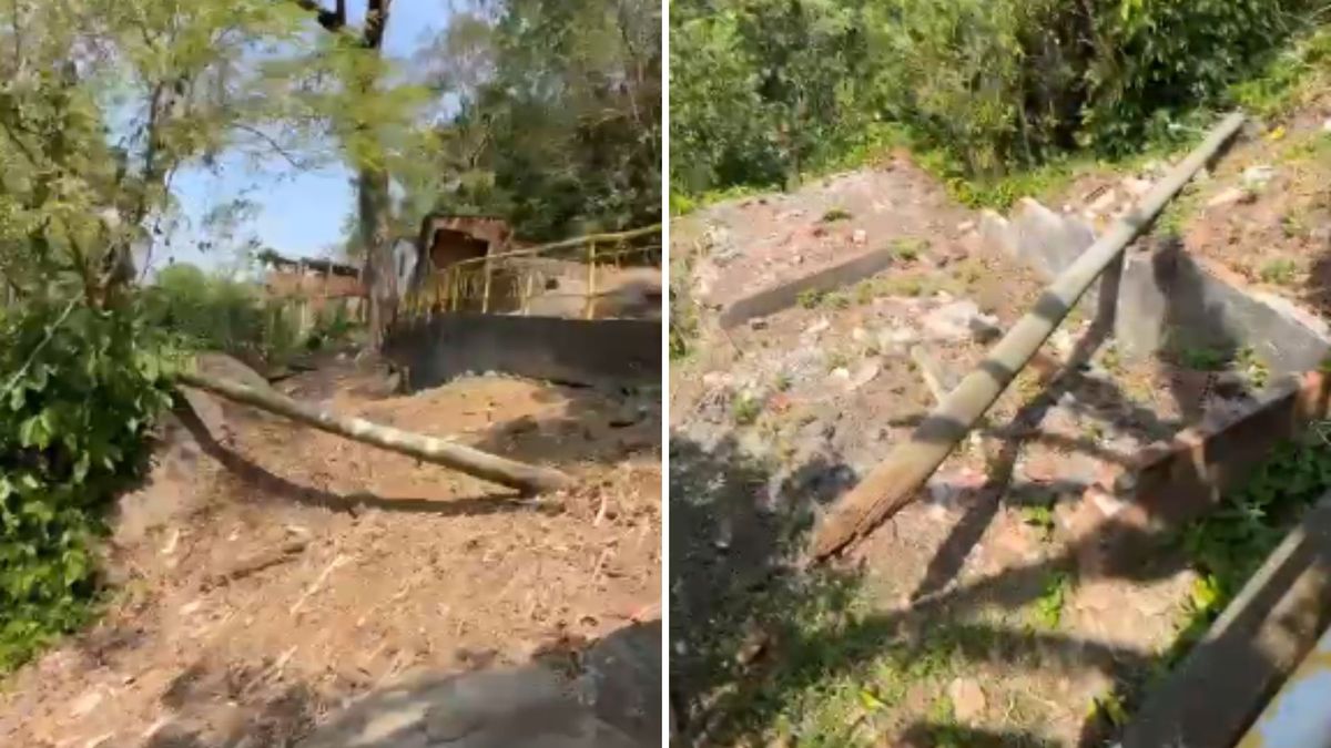 Dois postes estão caídos no Beco Verano, também no Morro da Piedade