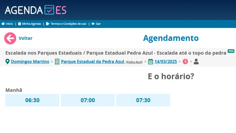 Passo 6: como agendar a escalada na Pedra Azul