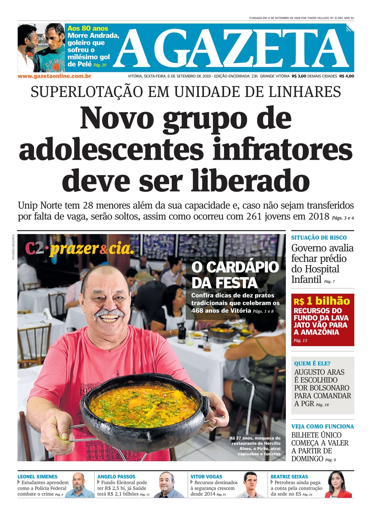 Pirão noticiado em "A Gazeta" por Reprodução/CEDOC/A Gazeta