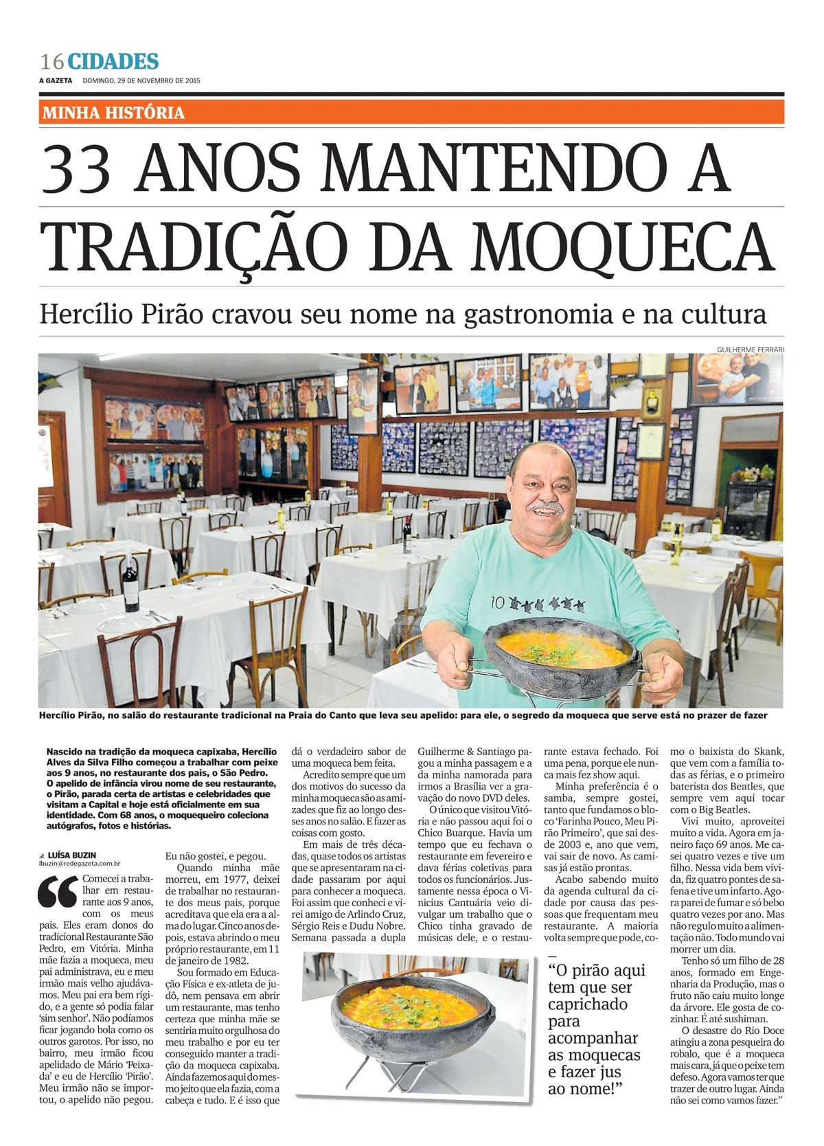 Pirão noticiado em "A Gazeta" por Reprodução/CEDOC/A Gazeta