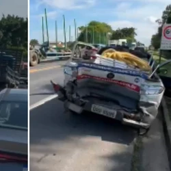 Testemunhas relataram que o veículo maior teria perdido os freios e, desgovernado, atingiu os demais veículos; acidente ocorreu na tarde desta sexta (21) e uma pessoa ficou ferida