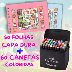 Kit Livro Para Colorir Capa Dura Holográfica 50 Páginas A5 - Rosa Ou Azul + Conjunto Marcador Canetinha 60 Cores