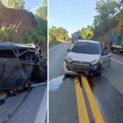 Colisão aconteceu entre dois carros e uma motocicleta na manhã de domingo (23) em Conceição da Barra, no Norte do Estado