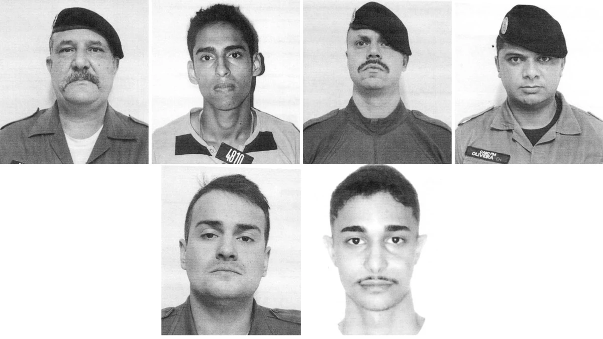 Da esquerda para a direita: sargento Renan Pessimílio; cabo Roberth Willian Meirelles; cabo Bill Guidoni Ferrari; cabo Rodrigo de Jesus Oliveira; soldado Eduardo Nardi Ferrari; e soldado Ramon Lucas Rodrigues Souza 

 