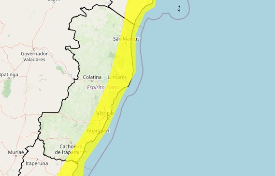 Alerta de chuva para o Litoral do Espírito Santo