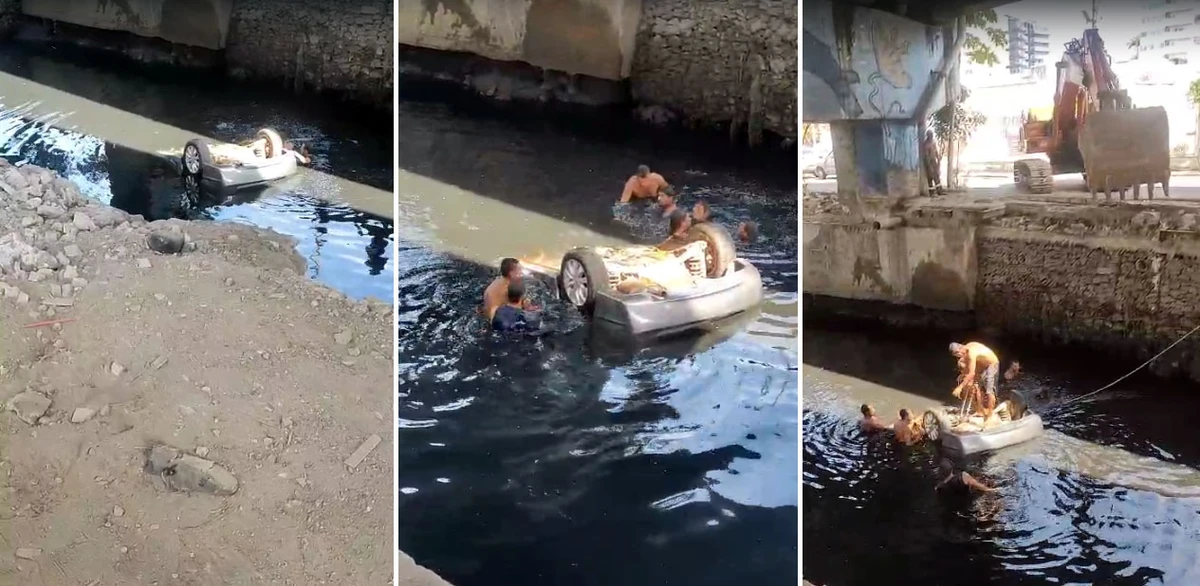 Resgate na Praia da Costa após carro cair em valão embaixo da Terceira Ponte