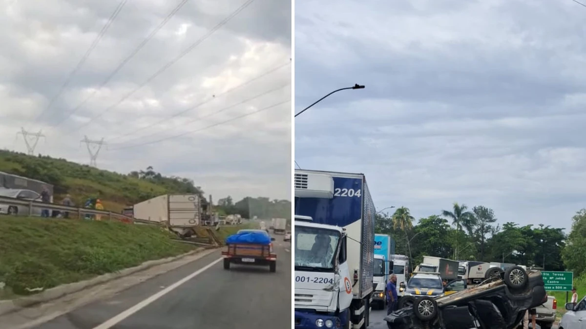 Acidente entre dois carros e um caminhão na BR 101
