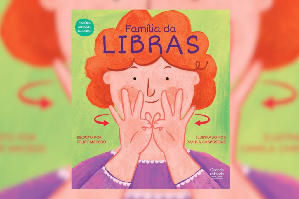 O livro &#8220;Família das libras&#8221; ensina como é possível se comunicar com as mãos (Imagem: Reprodução digital | Editora Ciranda na Escola)