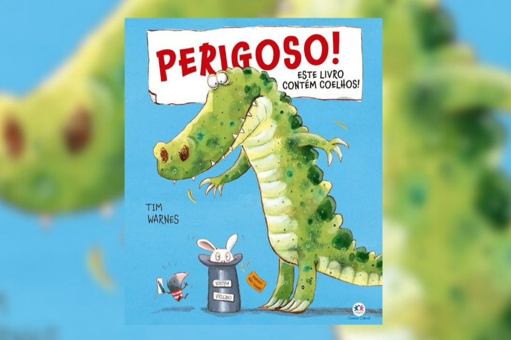 O livro &#8220;Perigoso! Este livro contém coelhos!&#8221; traz uma história divertida sobre a amizade (Imagem: Reprodução digital | Editora Ciranda Cultural)