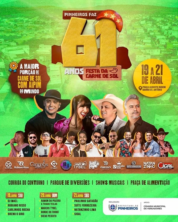 O cartaz com as atrações da festa de Pinheiros