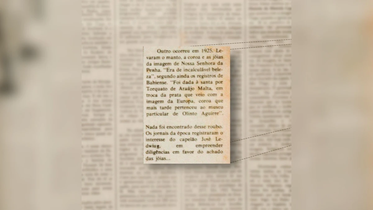 Reportagem de A Gazeta noticia o roubo ao Convento da Penha em 1925