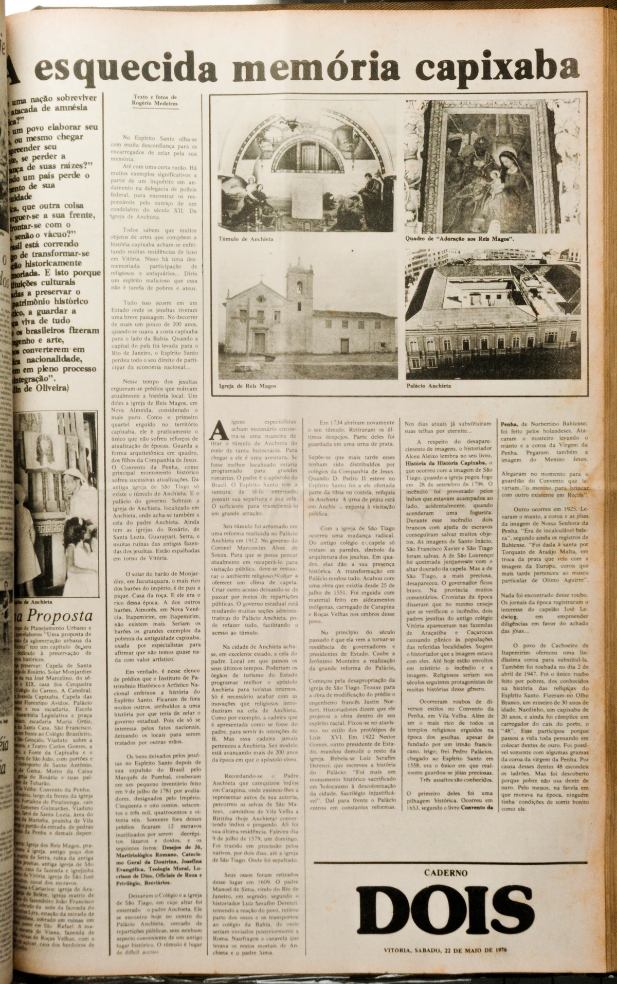 Reportagem de A Gazeta noticia o roubo ao Convento da Penha em 1925