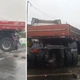Imagem - Carreta para em cima de mureta após acidente e complica trânsito na Rodovia do Contorno