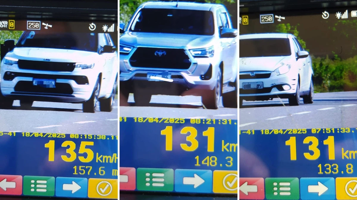 Carros são flagrados em excesso de velocidade nesta sexta-feira (18) em rodovias federais no Sul do Espírito Santo.