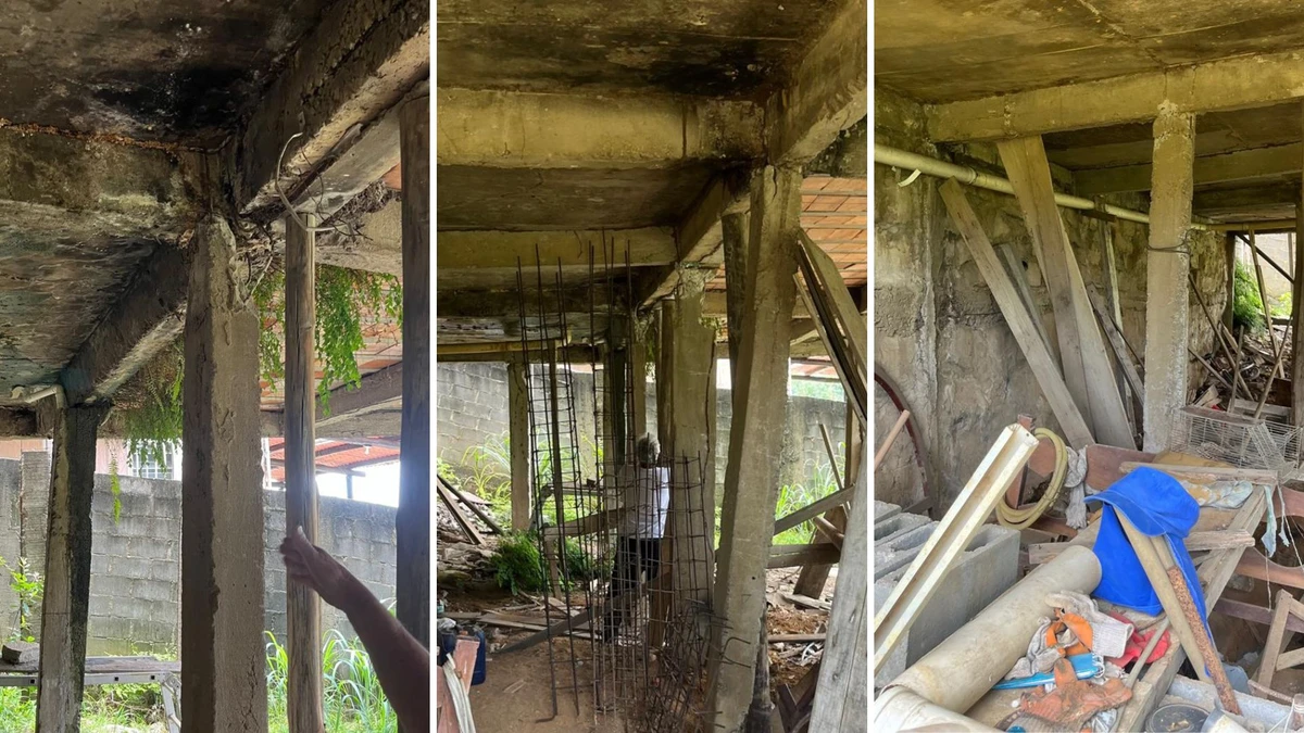 Rachaduras na casa em Viana que desabou