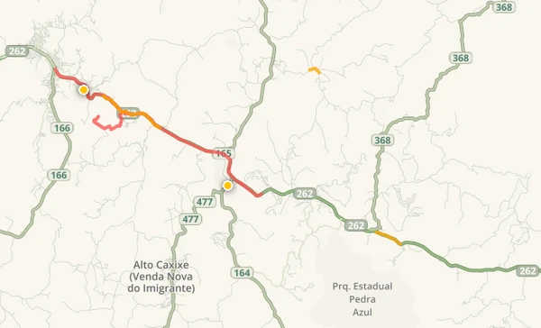 Trânsito intenso na BR 262, em Venda Nova do Imigrante por Reprodução | Waze
