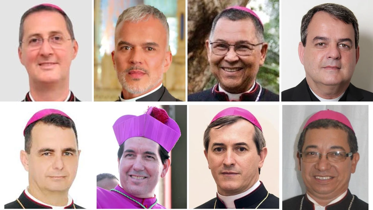 Do alto, da esquerda para a direita: os bispos Ailton, Andherson, Edivalter, Joselito, Juarez, Paulo, Vicente e Zenildo.
