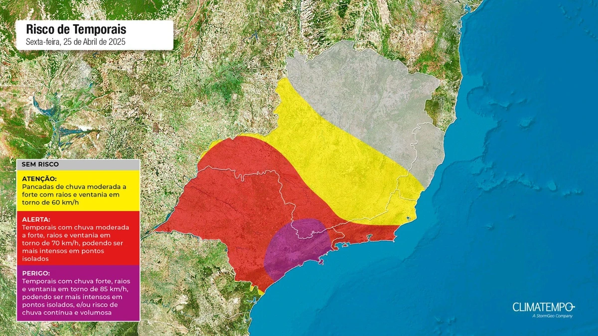 Mapa de risco para essa sexta-feira (25)