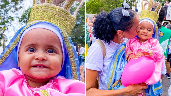 Ayla Coelho da Cruz, de apenas 11 meses, chamou a atenção durante a Romaria das Mulheres e também em vídeo nas redes sociais