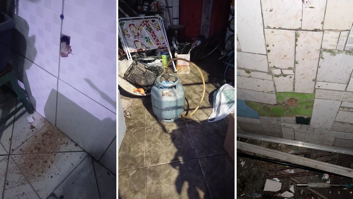 Idoso foi levado à delegacia após ameaçar atear fogo na casa do vizinho com gás de cozinha abrindo um buraco na parede que divide as residências.