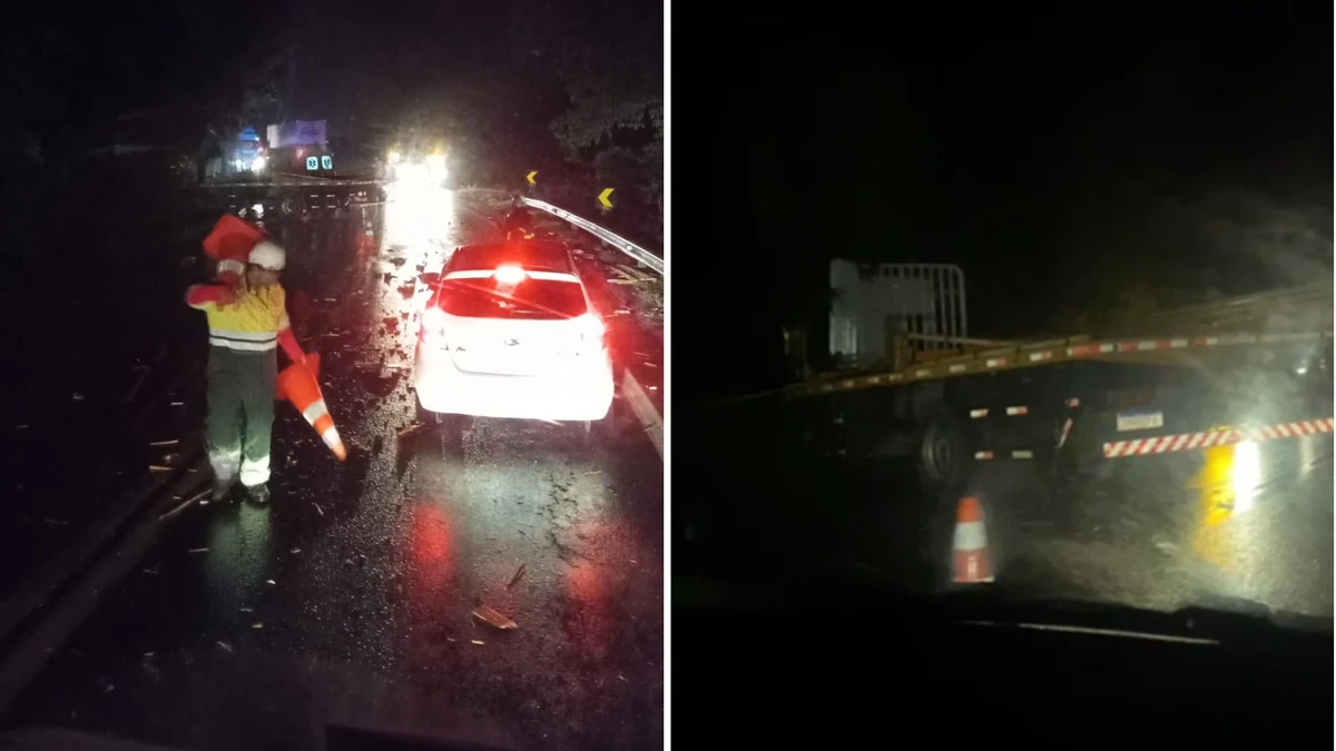 Batida entre caminhões interdita via e deixa um ferido em Rio Novo do Sul