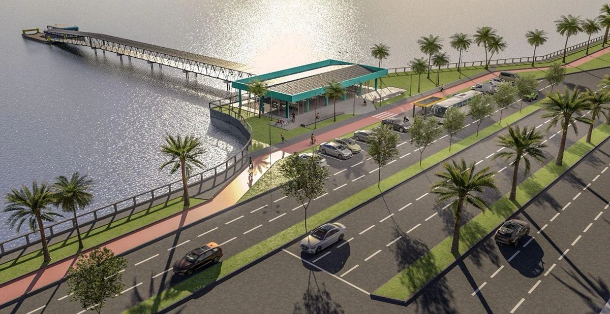 Projeções das novas estações e barco do aquaviário da Grande Vitória