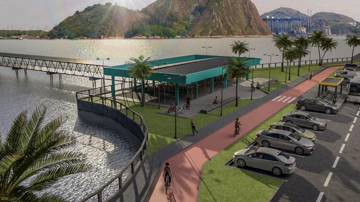 Projeções das novas estações e barco do aquaviário da Grande Vitória