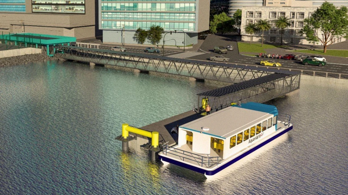 Projeções das novas estações e barco do aquaviário da Grande Vitória