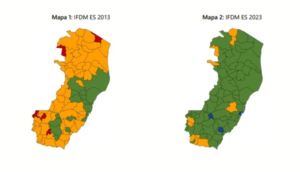 Cores nos mapas mostram mudanças nas cidades do ES