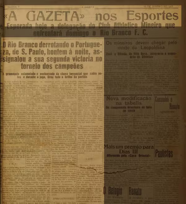 Em 1937, na primeira edição do Brasileirão, Rio Branco venceu a Portuguesa
