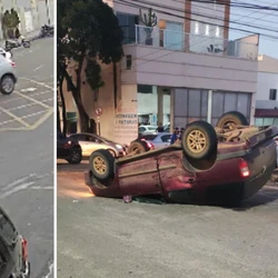 Imagens mostram momento da batida. No carro vermelho estava um homem sozinho, e no outro veículo, duas mulheres
