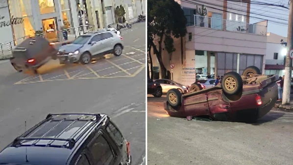 Imagens mostram momento da batida. No carro vermelho estava um homem sozinho, e no outro veículo, duas mulheres