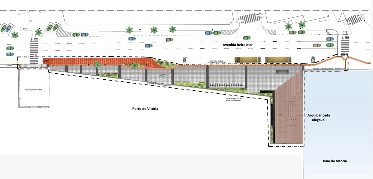 Projeto da prefeitura para arquibancada alagável na Prala Pio XII por Prefeitura de Vitória