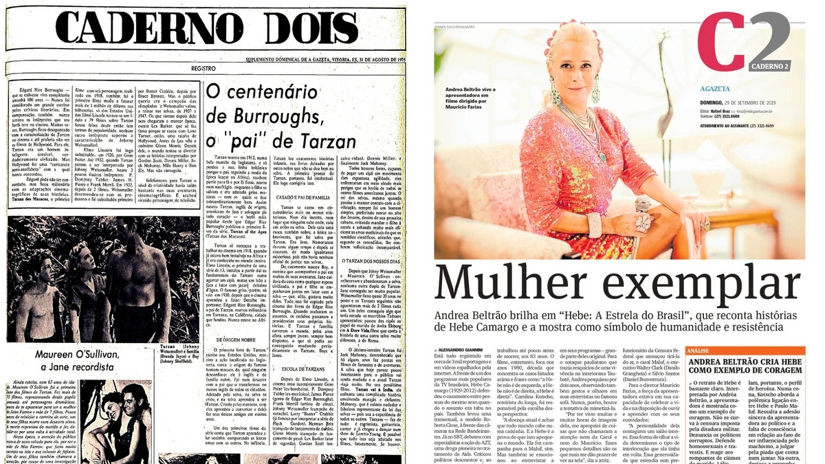 Primeira capa do Caderno 2, em 1975, e a última capa do suplemento cultural, em 2019