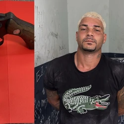 Suspeito levou um tiro na perna durante a confusão, recebeu atendimento médico e foi levado para a delegacia da cidade