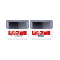 Kit Creme Facial Anti-idade L'Oréal Paris Revitalift Hialurônico Noturno + Diurno FPS 20, 49g