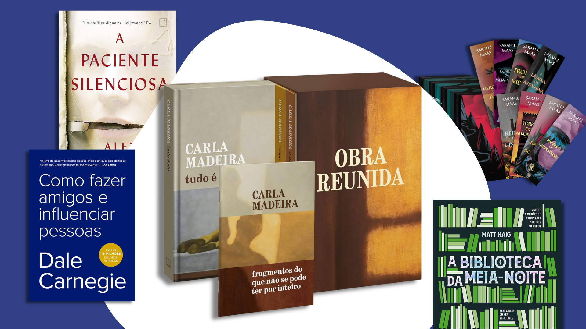 Box com Obras de Carla Madeira, biblioteca da meia noite e paciente silenciosa: veja alguns dos livros mais vendidos. Crédito: Clube A Gazeta