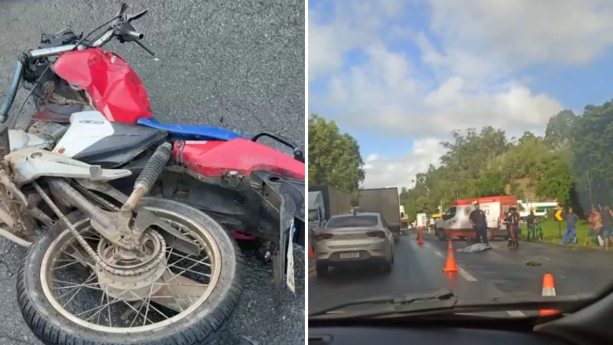 Acidente entre carreta e moto aconteceu na BR 101, em Itapemirim