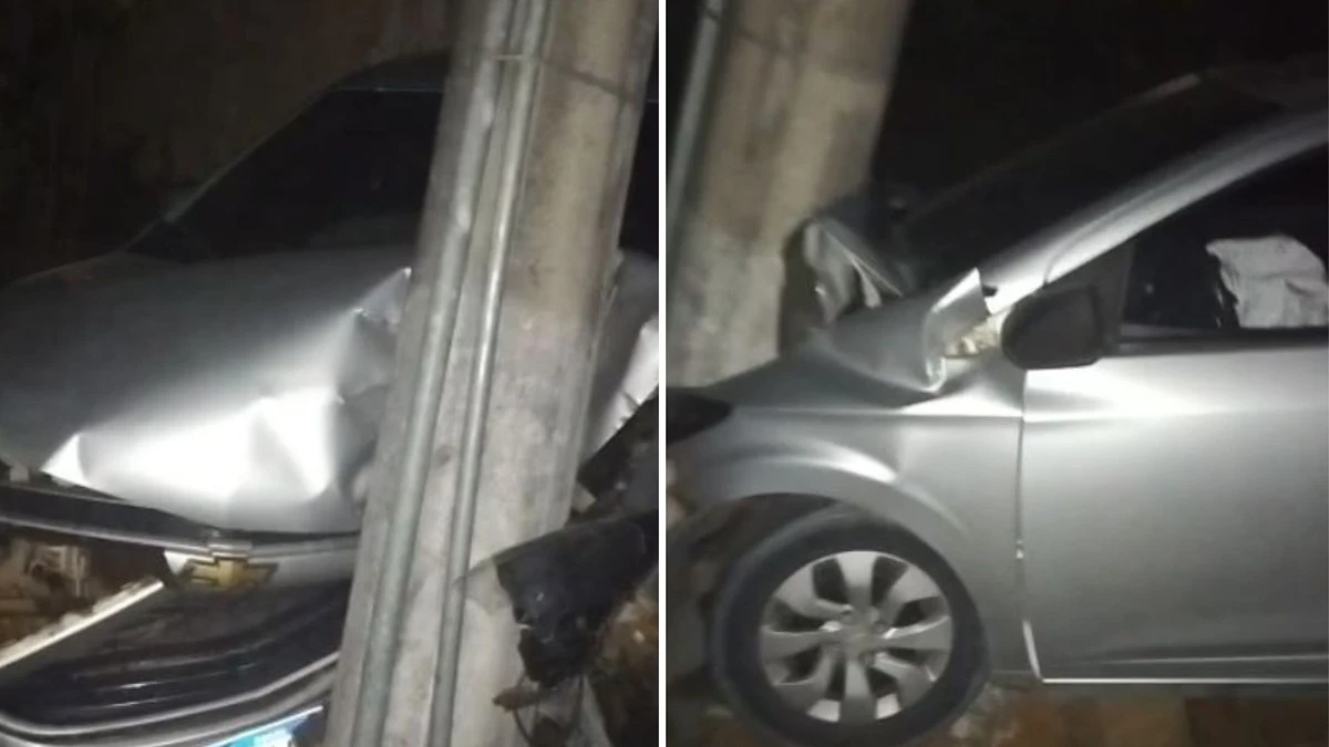 Briga de casal termina em acidente após carro bater em poste em Nova Venécia