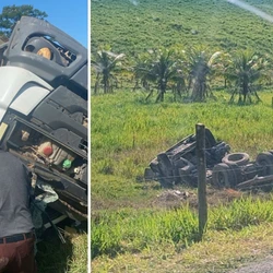 Acidente aconteceu no bairro Aparecida, após uma ultrapassagem; uma das vítimas ficou presa às ferragens e foi resgatada pelos bombeiros