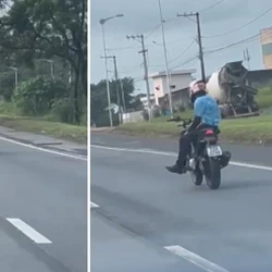 Registro foi feito na Rodovia do Contorno e o ato se enquadra como infração gravíssima, segundo o Código Brasileiro de Trânsito e implica na perda do direito de dirigir; veja a cena