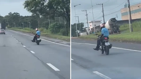 Registro foi feito na Rodovia do Contorno e o ato se enquadra como infração gravíssima, segundo o Código Brasileiro de Trânsito e implica na perda do direito de dirigir; veja a cena