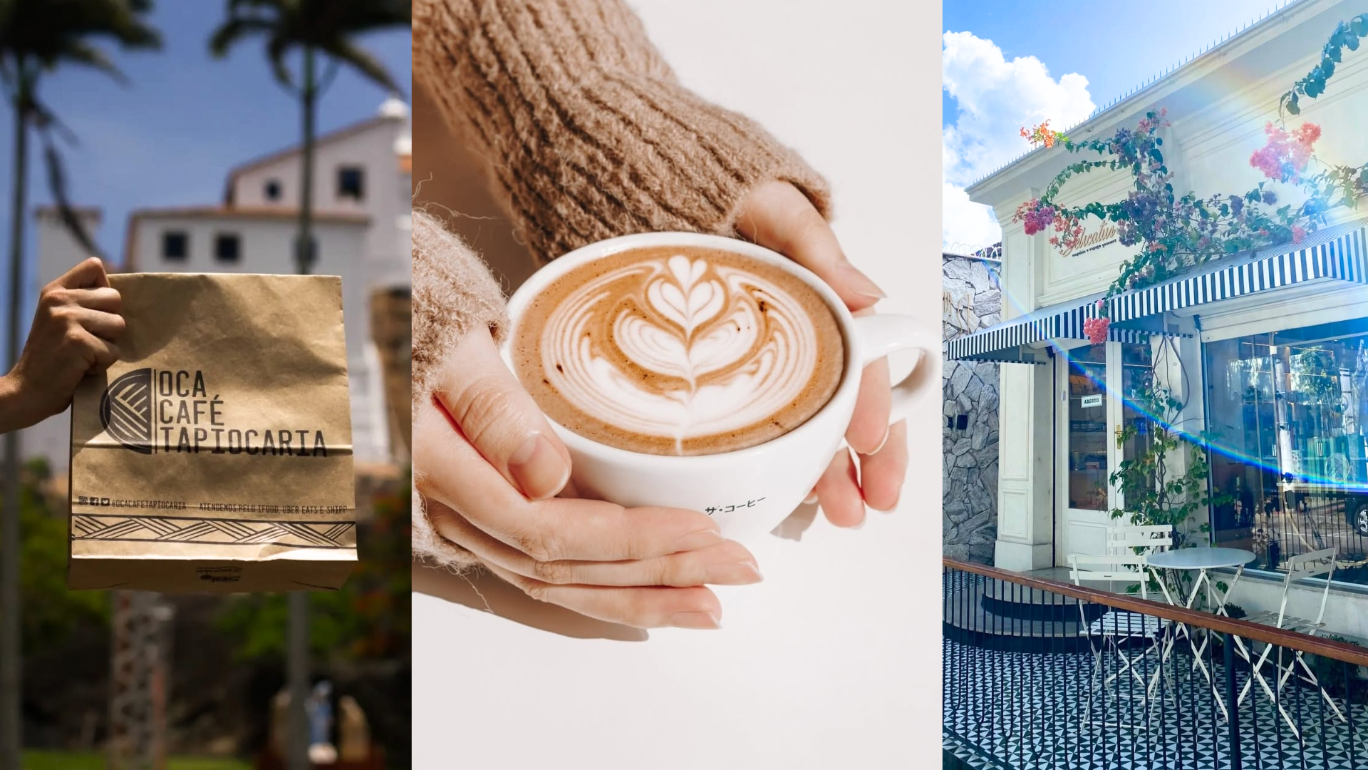 Da esquerda para a direita: Oca Café Tapiocaria, The Coffee e Delicatus Empório e Espaço Gourmet. Crédito: Reprodução - Instagram