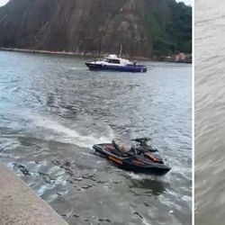 Empresário flagrou a cena ao voltar para casa de bicicleta elétrica; homem saltou de um barco e conseguiu controlar o veículo antes que algo de pior acontecesse
