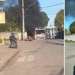 Coletivo pegou fogo na manhã desta sexta-feira (23) no bairro Direção, distrito de Praia Grande; ninguém ficou ferido