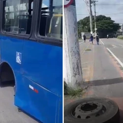 Caso, registrado em vídeo, ocorreu nesta sexta-feira (23), logo após o coletivo sair da garagem no bairro Três Barras; empresa informou que vai apurar o ocorrido
