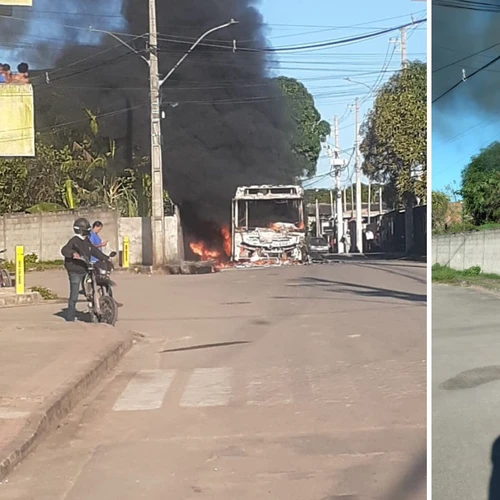 Imagem - Ônibus escolar fica destruído após pegar fogo em Fundão; veja vídeo