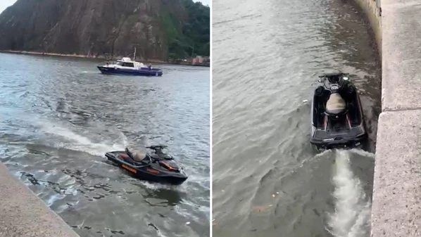 Empresário flagrou a cena ao voltar para casa de bicicleta elétrica; homem saltou de um barco e conseguiu controlar o veículo antes que algo de pior acontecesse